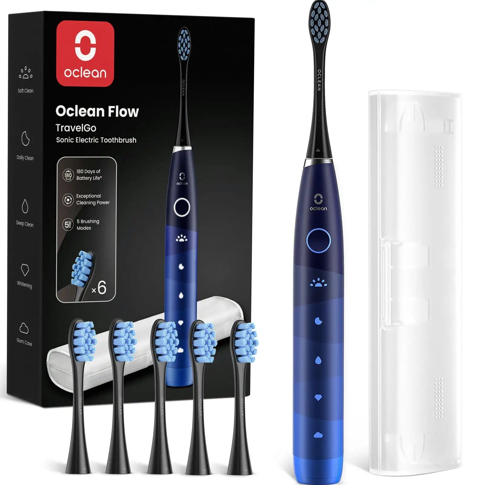 Brosse à dents électrique sonique Oclean Flow TravelGo Set - Bleu avec boîte